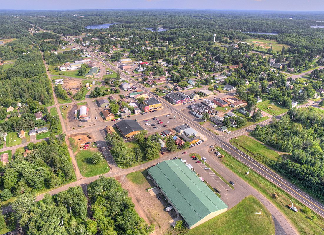 Hillsboro, WI - Aerial View of a Wisconsin Town on Flat Land With Many Trees Around